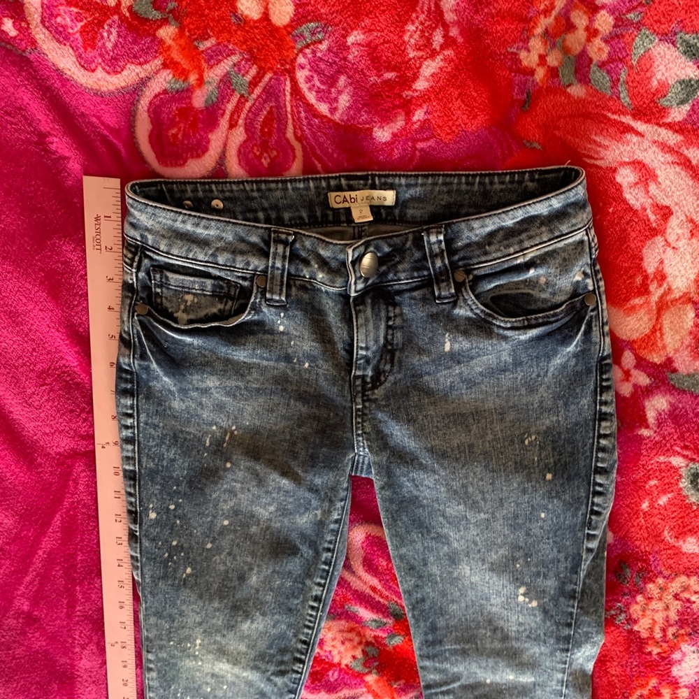 CAbi cool skinny constellation jeans with awesome bleach splatter size 2